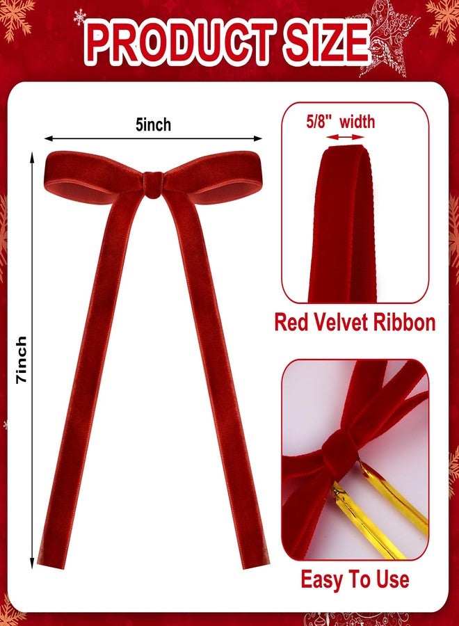 Glitinsel 36 Pcs Velvet Christmas Bows for Tree 5 x 7 Inch Rustic Crafts Gift Vintage Ribbon Premade Bows Wedding Wreath Garland Home Decor Parties Indoor Outdoor Decor(Red,5/8inch Width) - Image 2